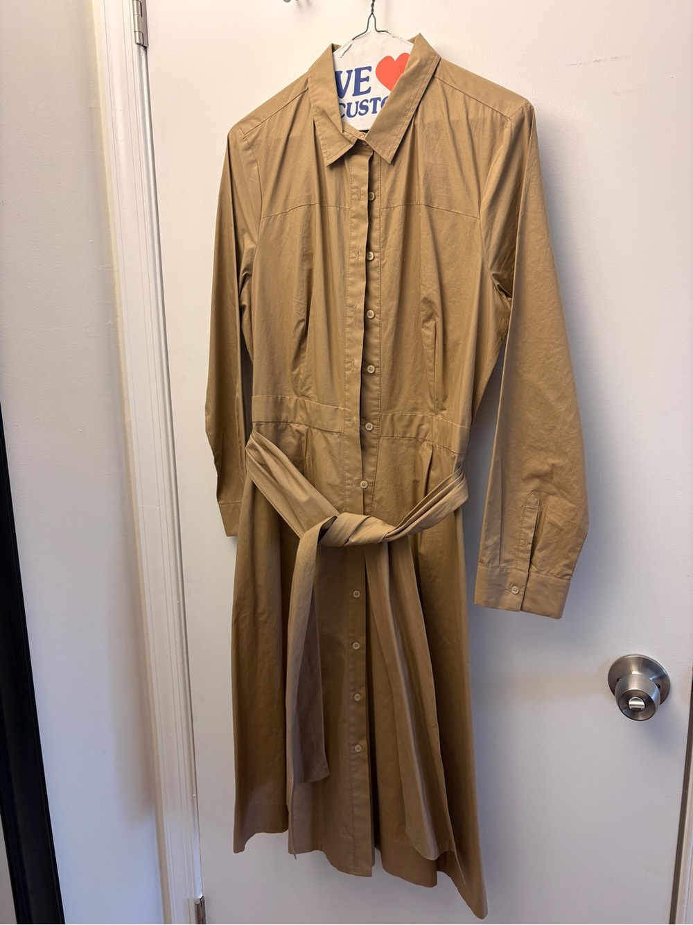 J. Crew Long-Sleeve Tan Button-Front Shirt Dress - Picture 2 of 7